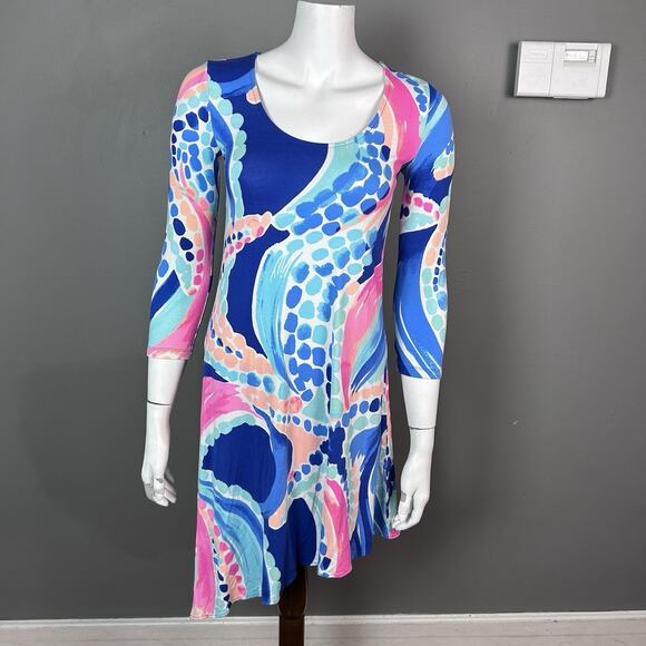 Lilly Pulitzer dress XS Ariana Ocean Jewel Multi Asymmetric Jersey NWT - Picture 1 of 11